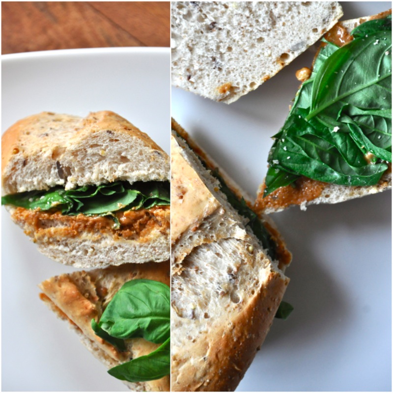 peanut butter and basil sandwich Plates of our Basil and Peanut Butter Sandwich recipe with the inside pointing up