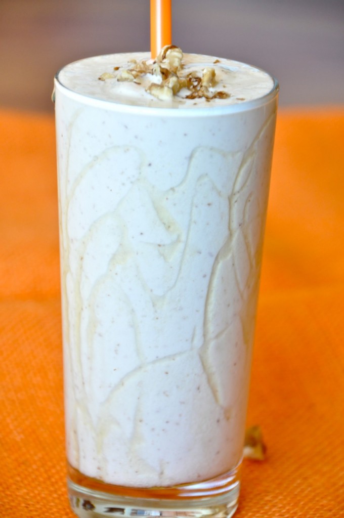 protein shake recipe Glass of our gluten-free Honey and Walnut Spiced Protein Shake