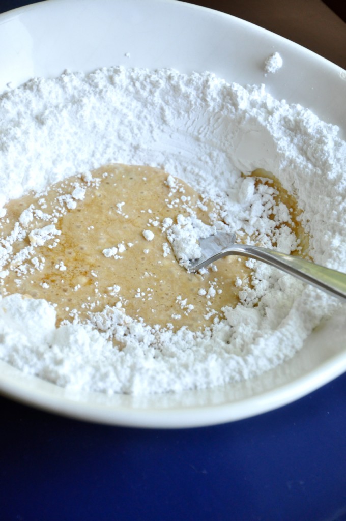 Mixing together the Espresso Glaze for topping our homemade Coffee Donuts