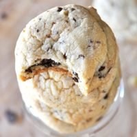 Top down shot of a stack of Candied Ginger & Sea Salt Chocolate Chip Cookies