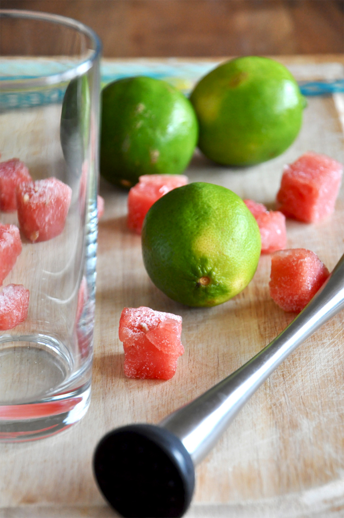 LIMES! Fresh limes and frozen watermelon cubes for making Watermelon Limeade Cocktails