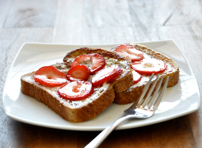 Strawberry Danish French Toast Plate with two slices of our Strawberry Danish French Toast recipe