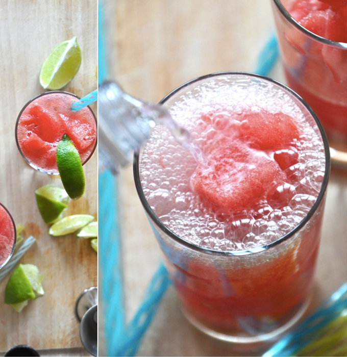 Watermelon Lime Cocktails Glasses filled with our refreshing Watermelon Limeade Cocktails recipe