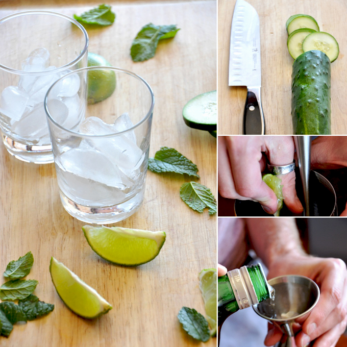 Cucumber Cooler Cocktails - so simple and tasty! Series of photos showing how to make Cucumber Cooler Cocktails