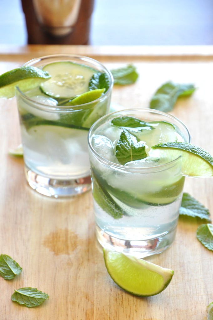 Cucumber Coolers! minimalist baker blog Two glasses of our Cucumber Cooler Cocktail recipe that tastes like sophisticated limeade