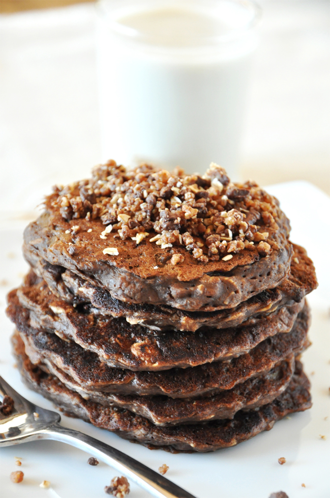 No Bake Cookie Pancakes! - Minimalist Baker Stack of our delicious No-Bake Cookie Pancakes for a delicious chocolatey breakfast