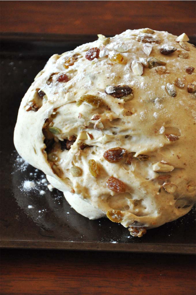 Rising Muesli Bread Loaf of homemade Muesli Bread ready to go in the oven