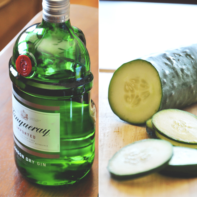 Tanqueray and Cucumbers Gin and cucumber for making our Cucumber Cooler Cocktails recipe