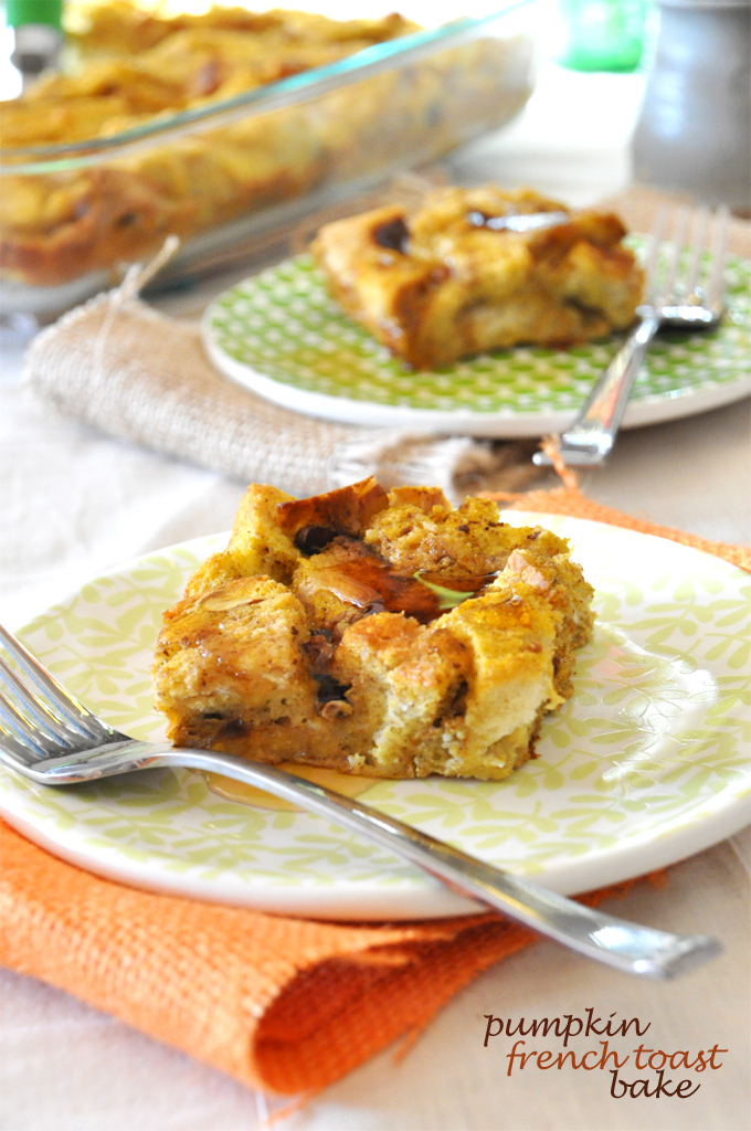 pumpkin french toast bake! minimalist baker Plates with slices of Pumpkin French Toast Bake for a simple breakfast