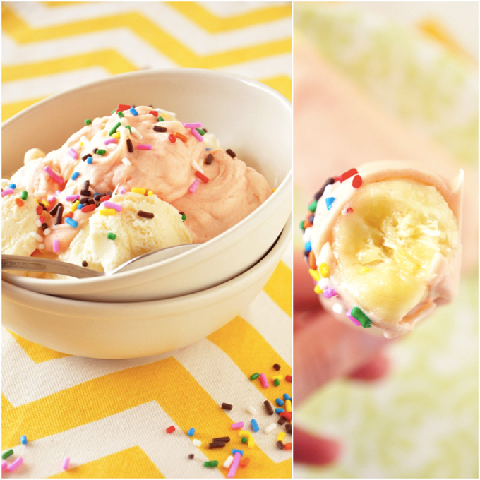 strawberry cake magic shell!! - The Minimalist Baker Ice cream and banana coated in our Strawberry Magic Shell recipe