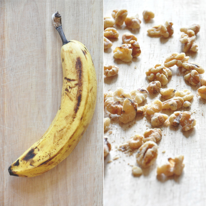 Banana Walnut Muffins Banana and walnuts for making super simple Vegan Banana Nut Muffins