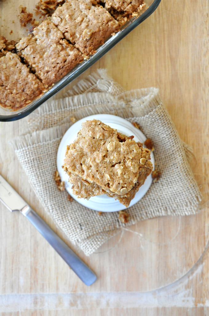 Chai Spiced Oatmeal Rasisin Bars by Minimalist Baker Stacked squares of our Chai-Spiced Oatmeal Raisin Bars for a hearty dessert