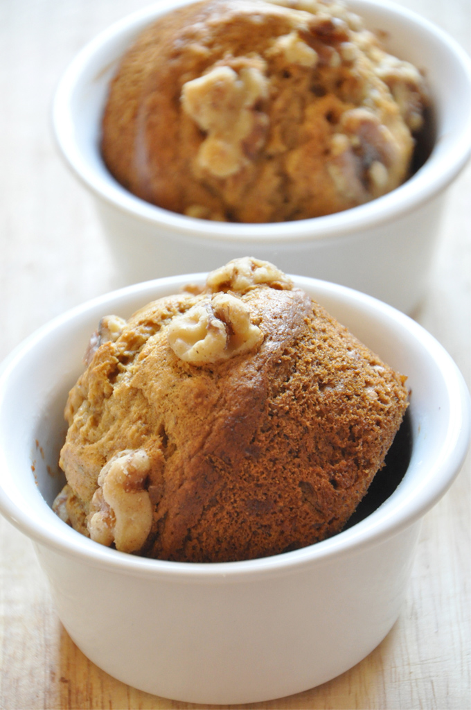 Jumbo Vegan Banana Nut Muffins for 2 Ramekins filled with simple and delicious Vegan Banana Nut Muffins for 2
