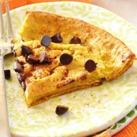 Plate with a slice of our Pumpkin Chocolate Chip Dutch Baby recipe