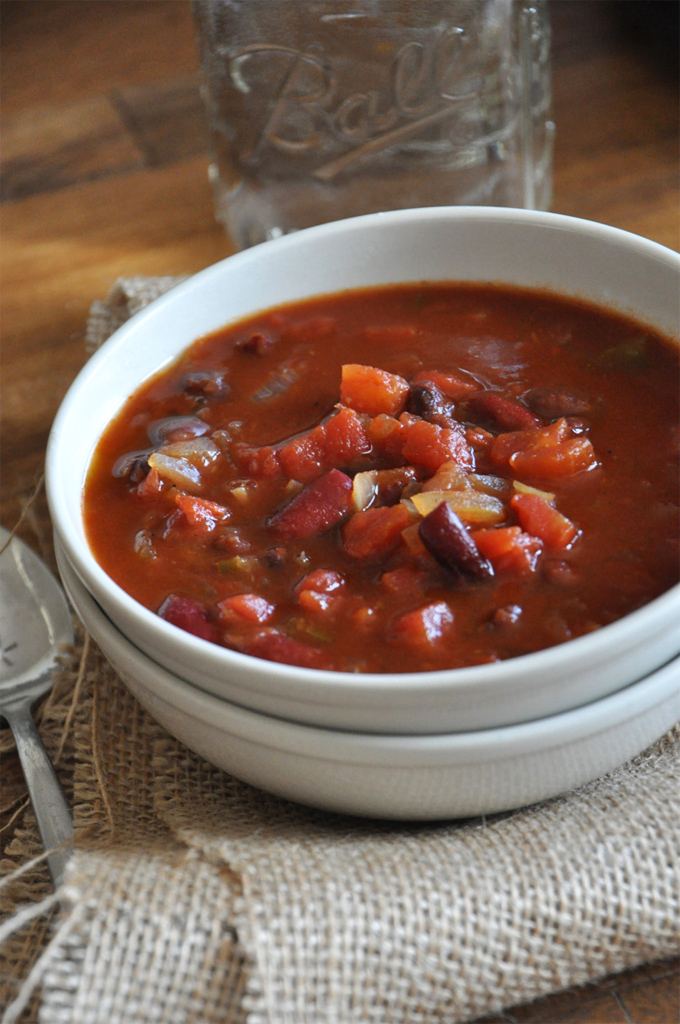 Big bowl of Beer Chili for a hearty vegan meal