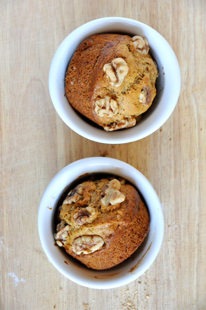 vegan banana nut muffins for two Ramekins filled with a batch of our Vegan Banana Nut Muffins for 2 recipe