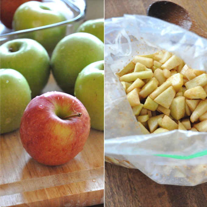 Whole and sliced apple for making our Vegan Apple Crisp recipe