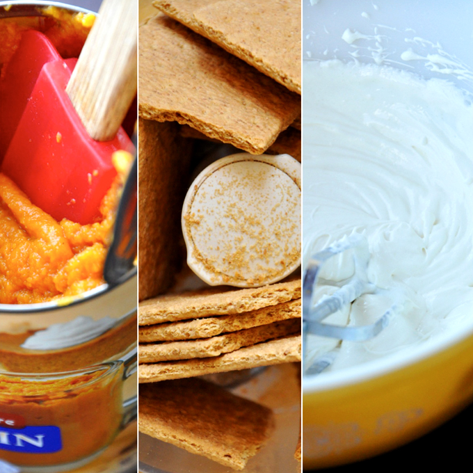 Pumpkin, graham crackers, and whipped filling for making our Creamy Pumpkin Pie recipe