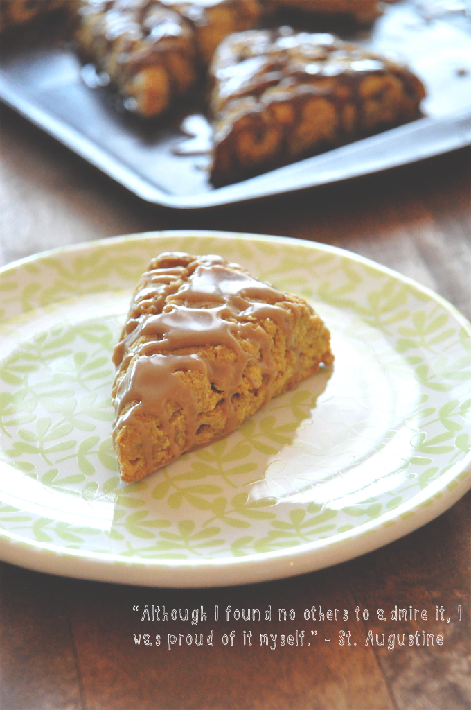 Pumpkin Scone with Maple Glaze Plate with a Pumpkin Scone drizzled with Maple Glaze