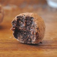 Close up shot of a half eaten Raw Mayan Vegan Truffle