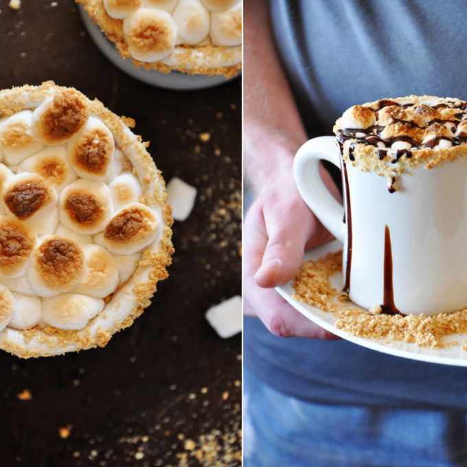Smores Hot Chocolate! Minimalist Baker Mugs of our S'mores Hot Chocolate recipe with a toasted marshmallow and graham cracker topping