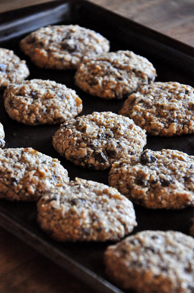 Baking sheet with a batch of freshly baked Almond Meal Cookies recipe