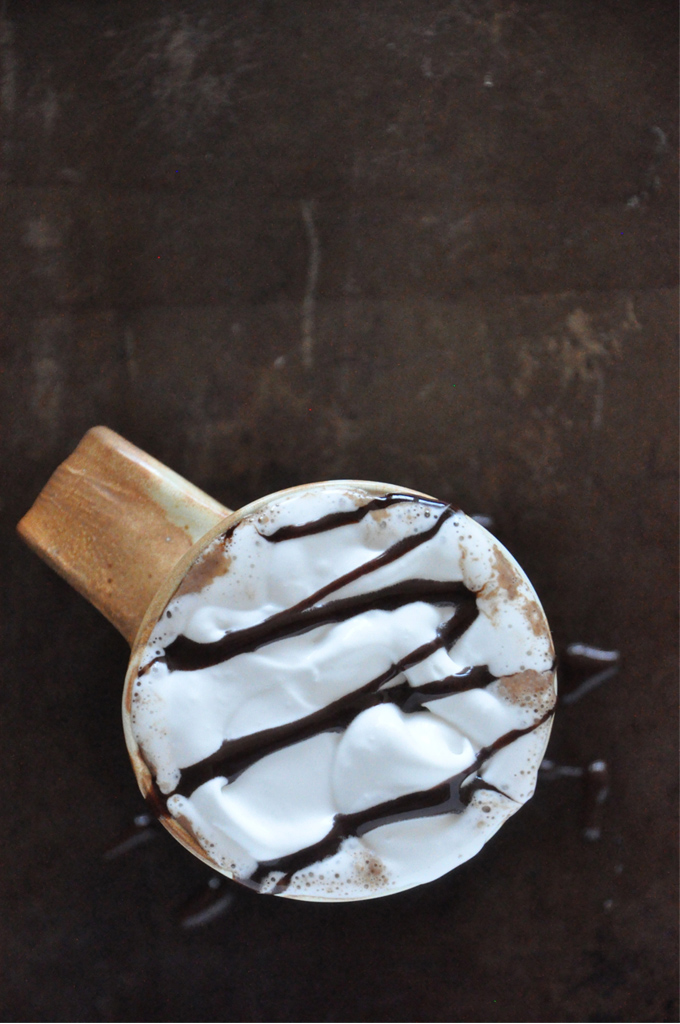 Big mug of Mexican Hot Chocolate with Coconut Whipped Cream for a delicious vegan treat