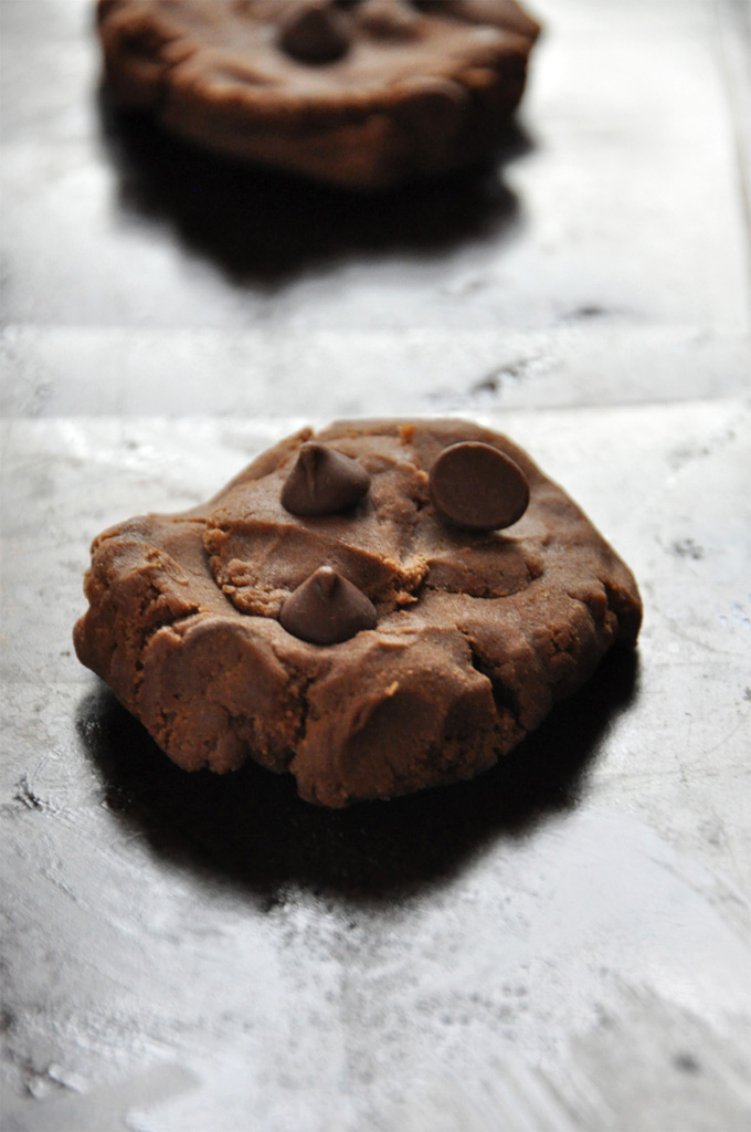 Chewy Double Chocolate Peppermint Cookies on a baking sheet ready to go in the oven