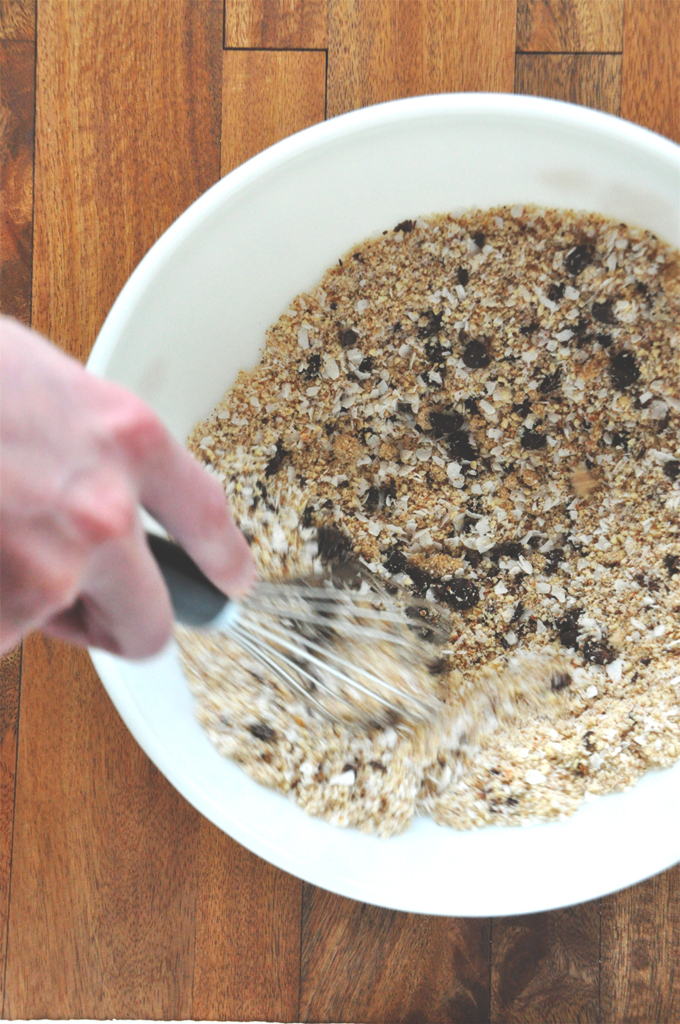 Using a whisk to mix batter for Gluten-Free Bourbon Caramel Samoas