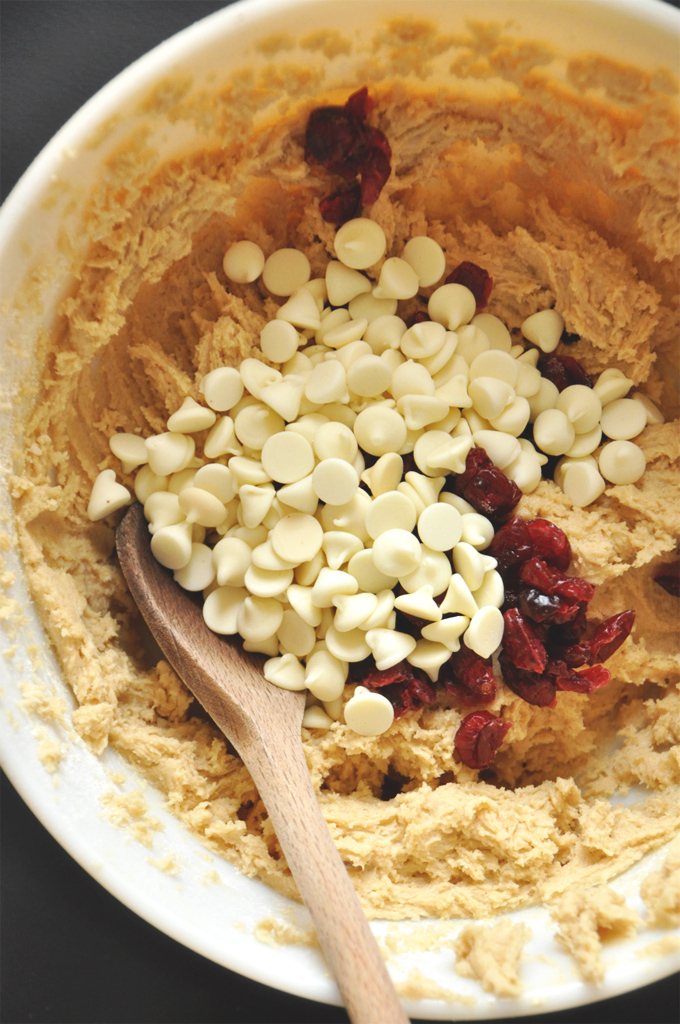 White Chocolate Cranberry Cookie Dough Stirring batter for homemade White Chocolate Cranberry Cookies