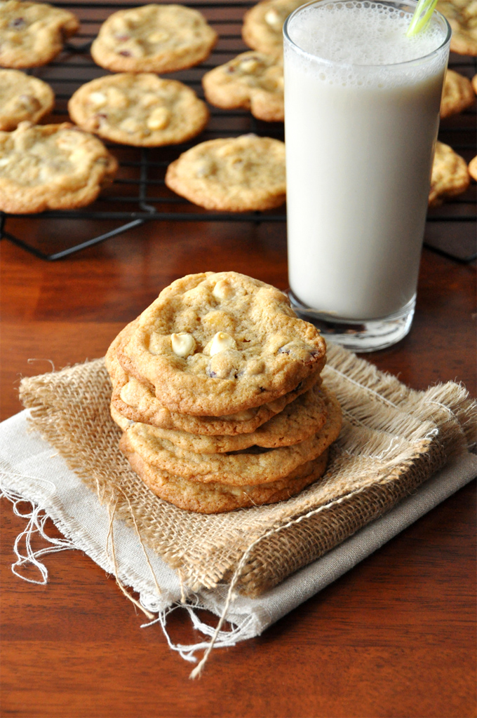 Stack of White Chocolate Cranberry Cookies for a holiday treat