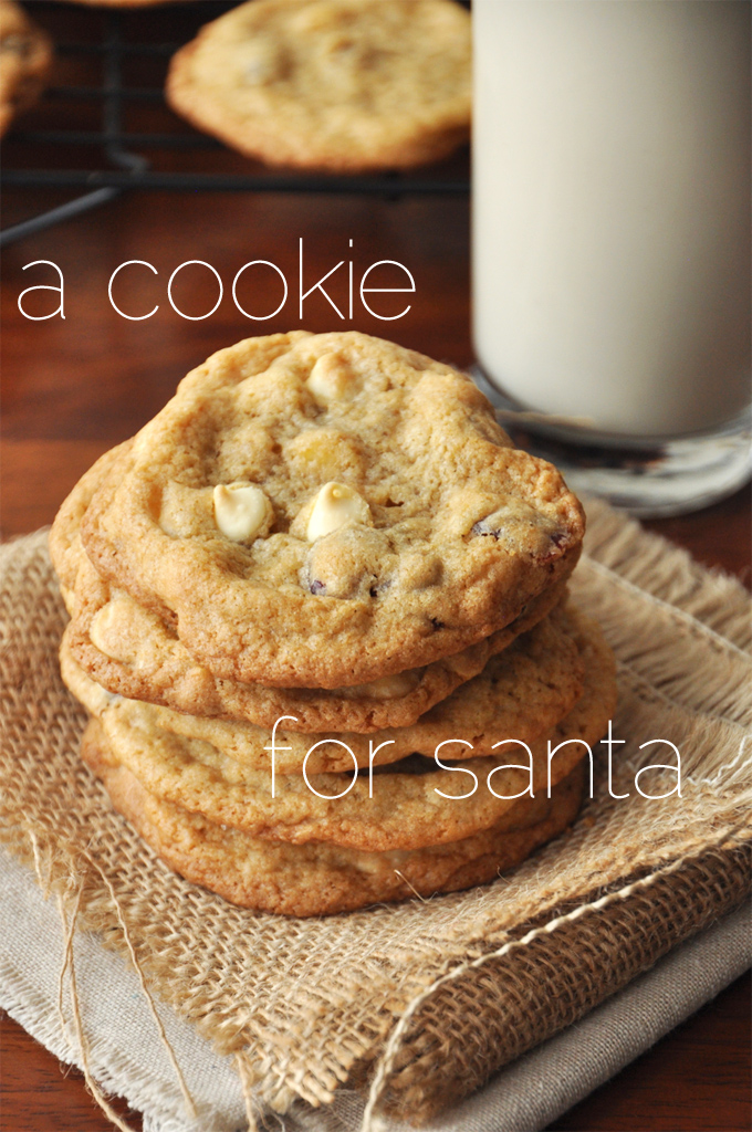 Whole Wheat White Chocolate Cranberry Cookies for Santa Batch of cookies and milk for Santa