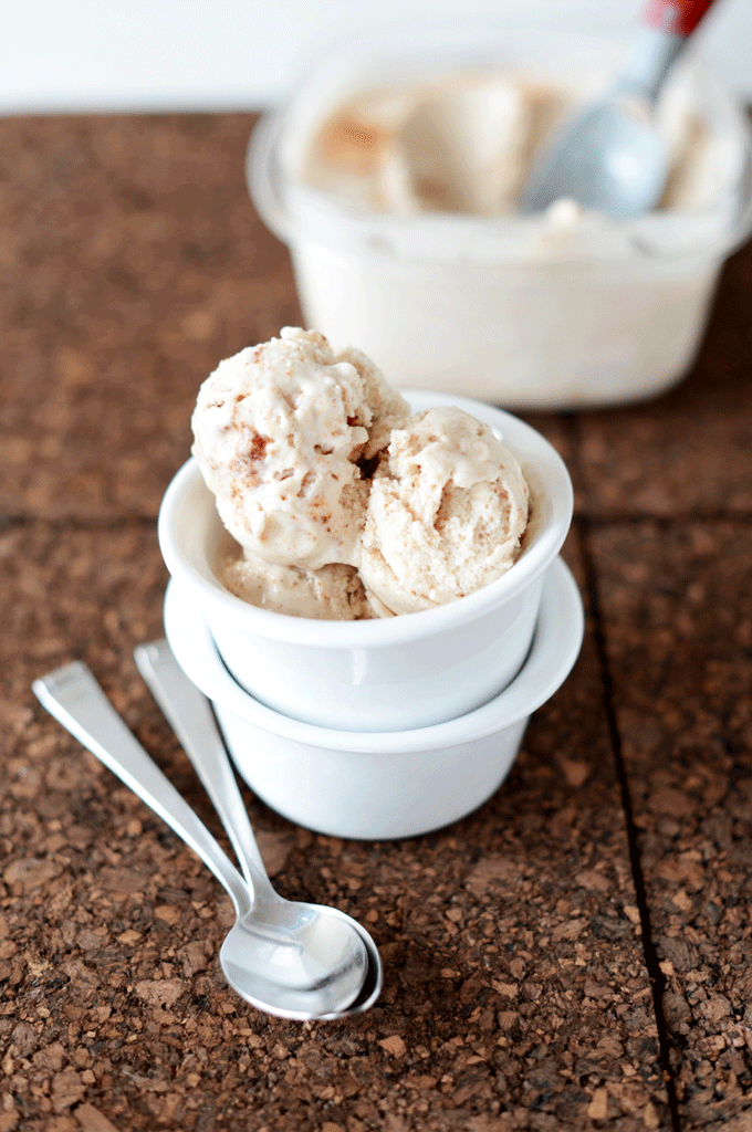 JIF of a bowl of Cinnamon Toast Ice Cream with the word yum written on it three times