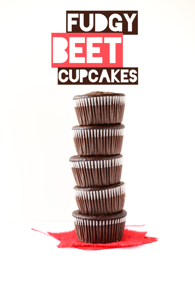Tall stack of our delicious Fudgy Beet Cupcakes recipe