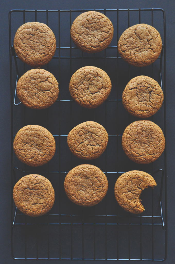 Cooling rack with homemade ginger cookies for making Ginger Cookie Sandwiches
