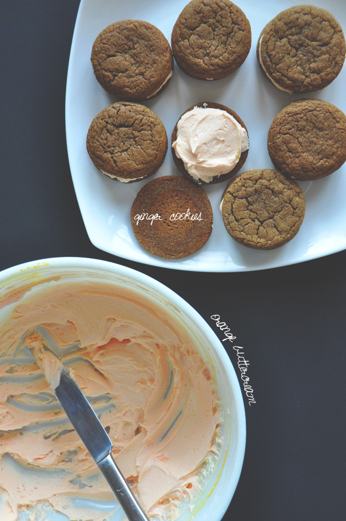 Plate of Ginger Cookies stuffed with Orange Buttercream Frosting