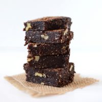 Tall stack of Vegan Espresso Walnut Brownies