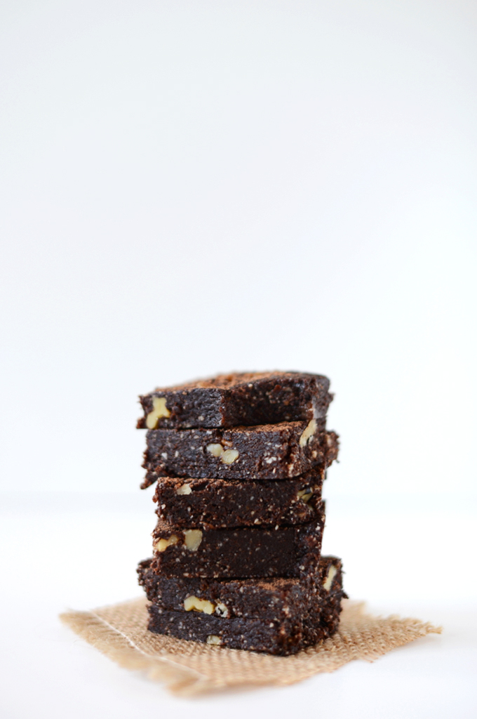 Stack of homemade Raw Brownies