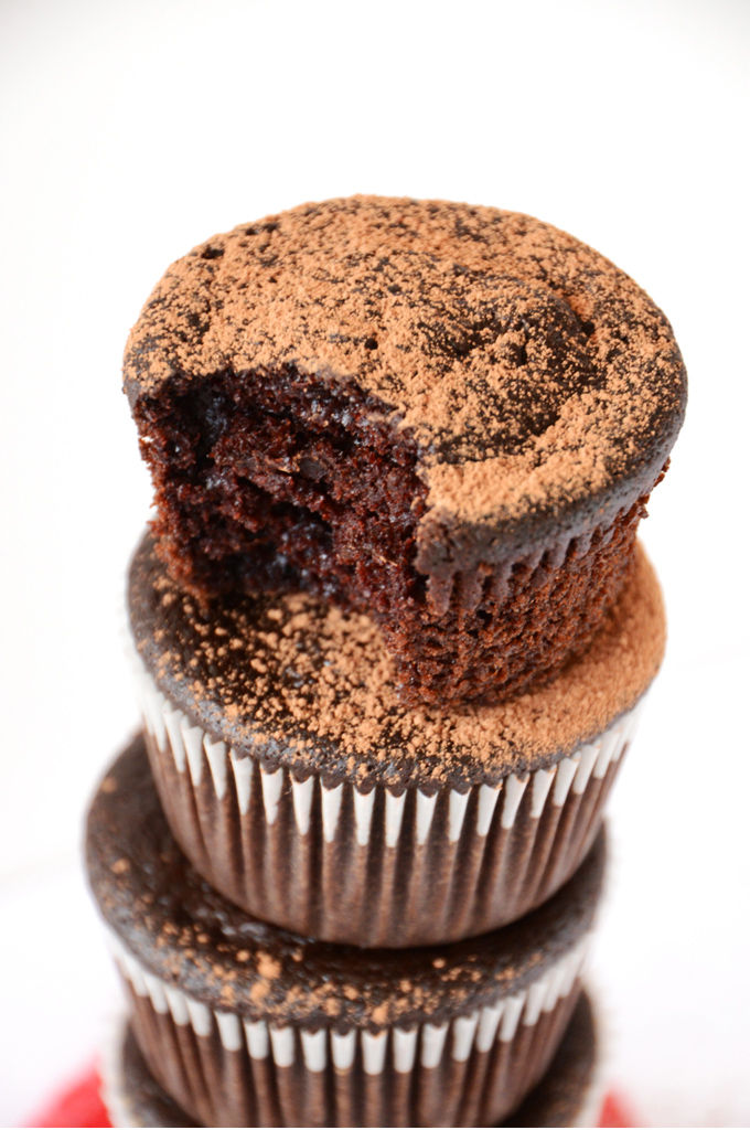 Stack of Beet Fudgy Cupcakes for a healthy vegan dessert
