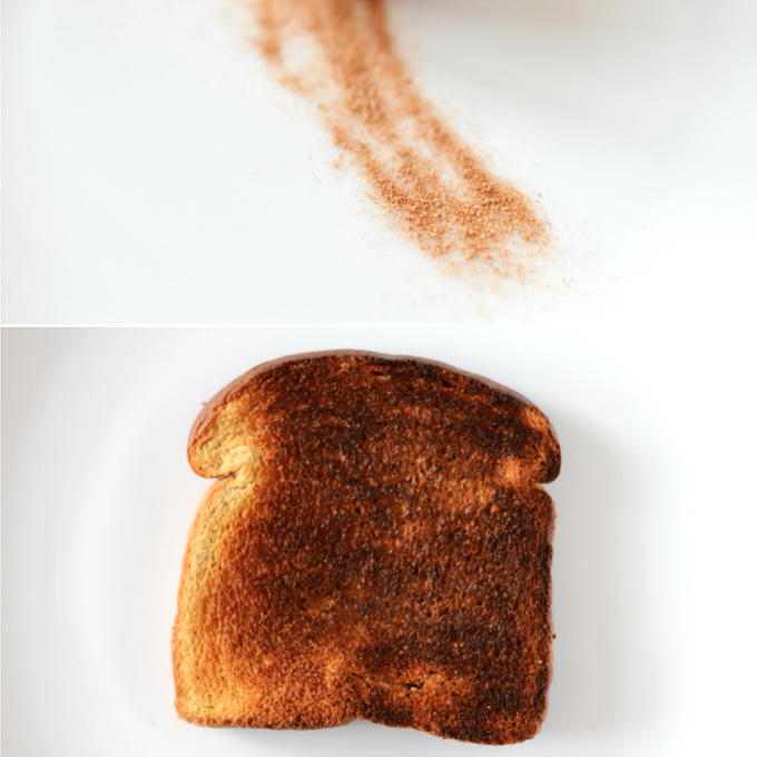 Plates of cinnamon sugar and toast for making Vegan Cinnamon Toast Ice Cream