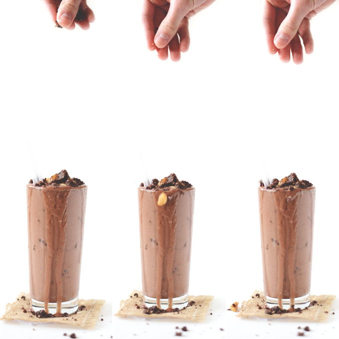 Sprinkling nut onto a homemade Vegan Espresso Brownie Blizzard