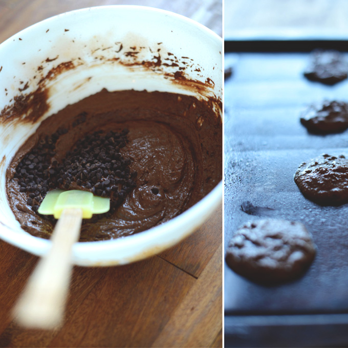 Stirring together Vegan Chocolate Cake Batter for homemade ice cream sandwiches
