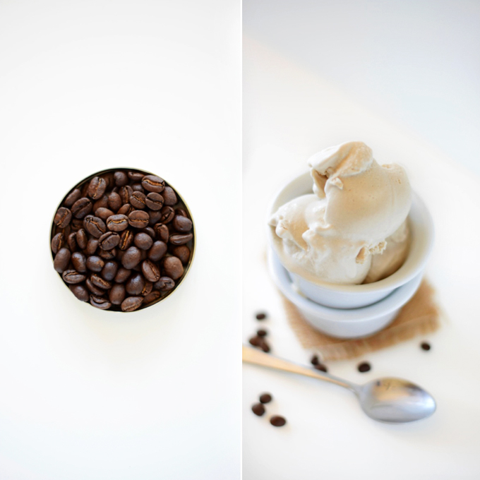 Scoops of Coffee Coconut Ice Cream in a stack of bowls