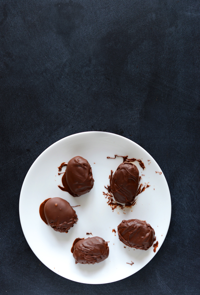 Plate with a batch of our homemade Easter Reese's PB Eggs recipe