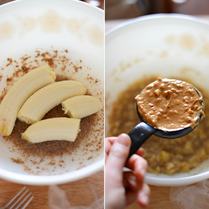 Bowl with ingredients for making our Gluten-Free Peanut Butter Breakfast Cookies