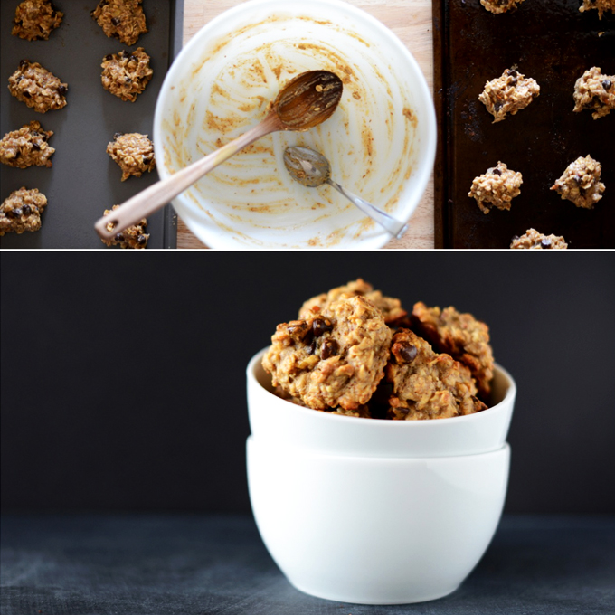 Baking sheets and bowl filled with our Gluten-Free Chocolate Chip Cookies