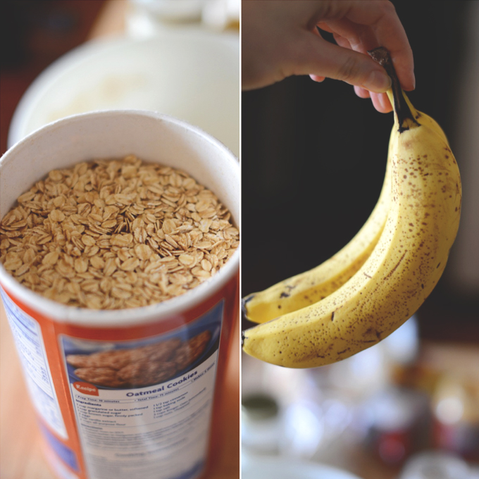 Oats and bananas for making GF Vegan Breakfast Cookies