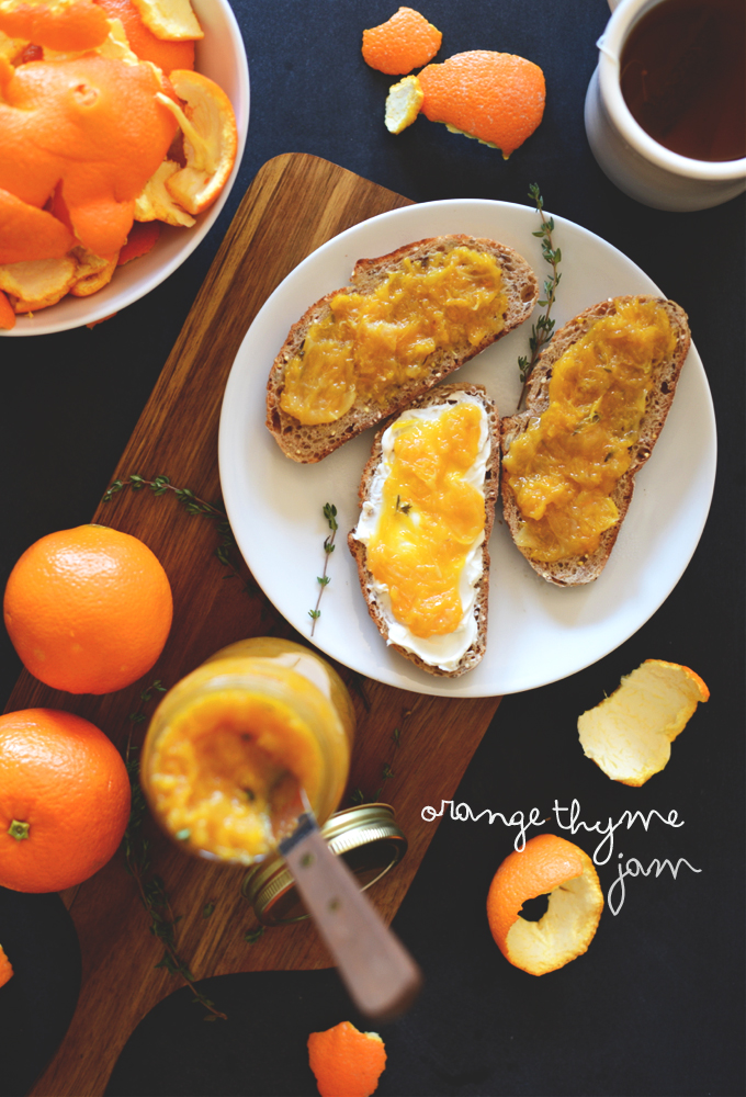 Plate with toast slices slathered in homemade Orange Thyme Jam