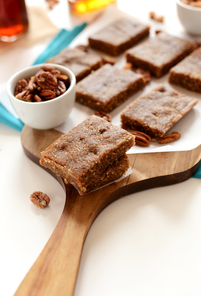 Batch of our Boozy Pecan Pie Bars with Sea Salt for a simple vegan dessert