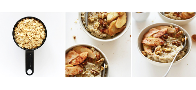 Bowls of our Apple Pie Oatmeal for a vegan gluten-free breakfast